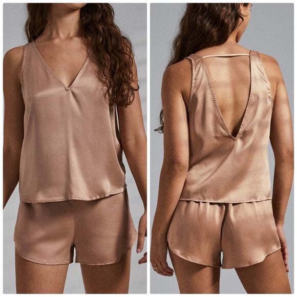 🆕 Lunya Women's Washable Silk Tank Set V-Neck Size XL in Otium Tan - Picture 2 of 8